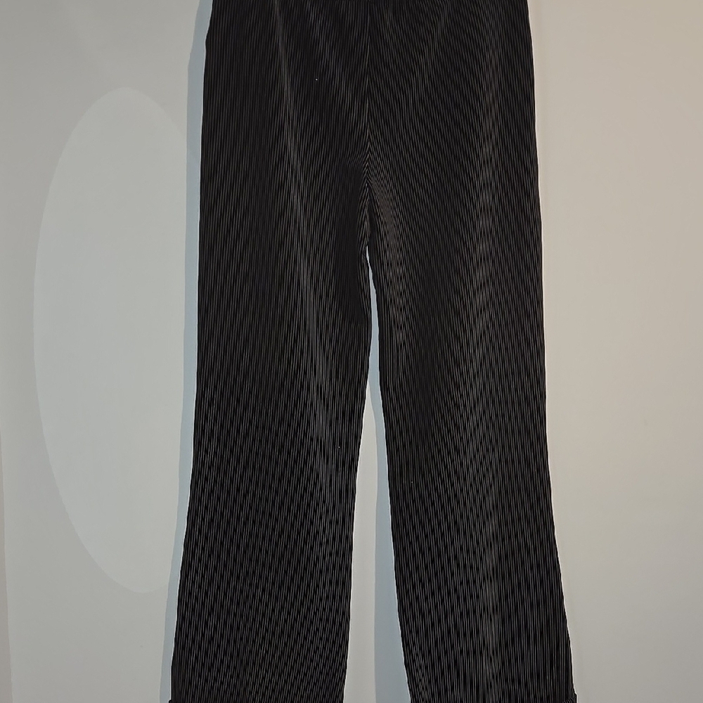 Black Ribbed Knit Trousers with Elastic Waistband - Picture 3 of 5